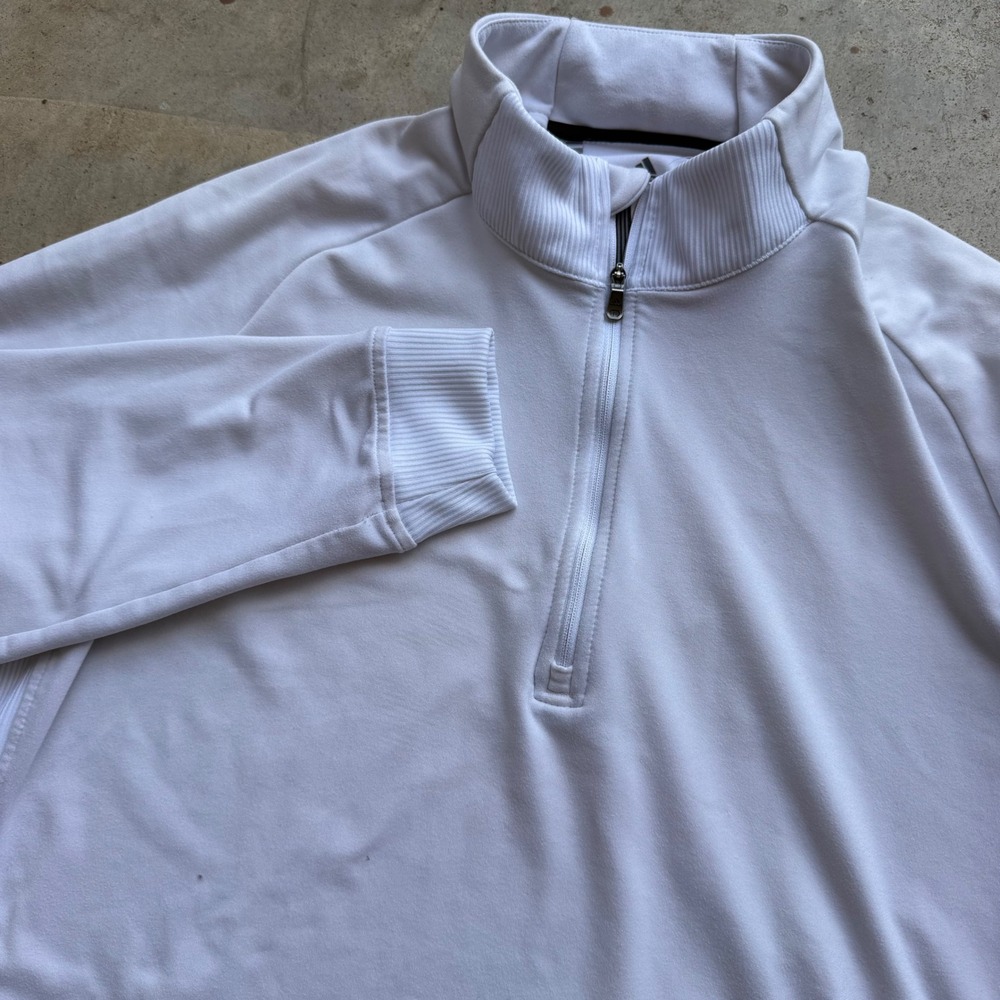 Adidas Golf Pullover Mens M White Quarter Zip Mock Neck Long Sleeve CF7647 Sport